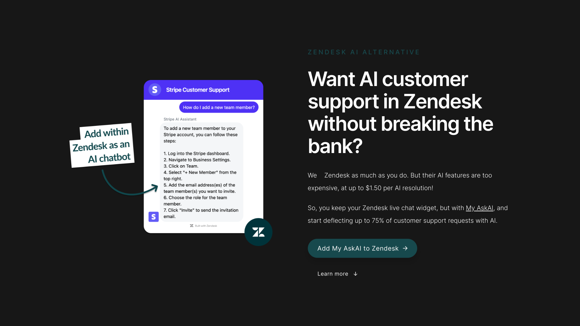 Display image for Zendesk AI (but cheaper)