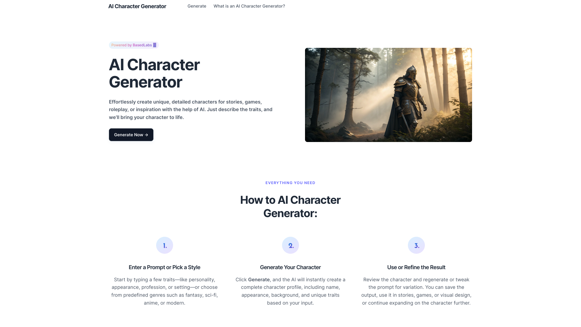 Display image for Character Generator AI